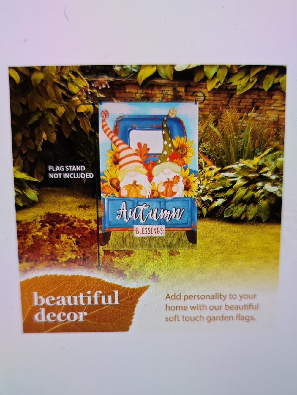 2 Pack Autumn Gnome Print in Blue and Orange Garden Flag Autumn Blessings 11x17"